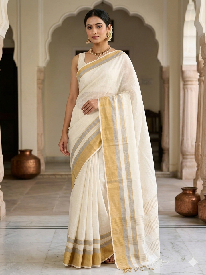 Lenin by Lenin zari border white saree
