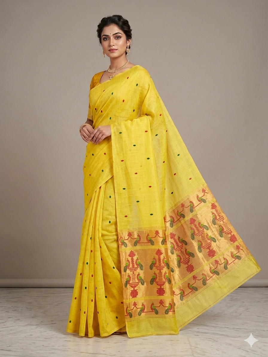 Lenin silk jamdani saree with pythani pallu
