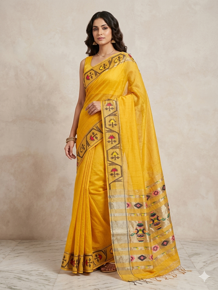 Lenin silk jamdani saree with pythani border and pallu
