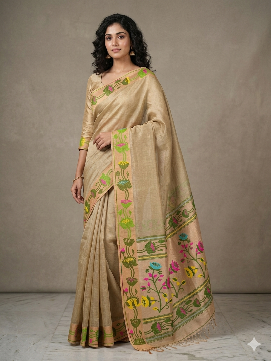 Lenin silk jamdani saree