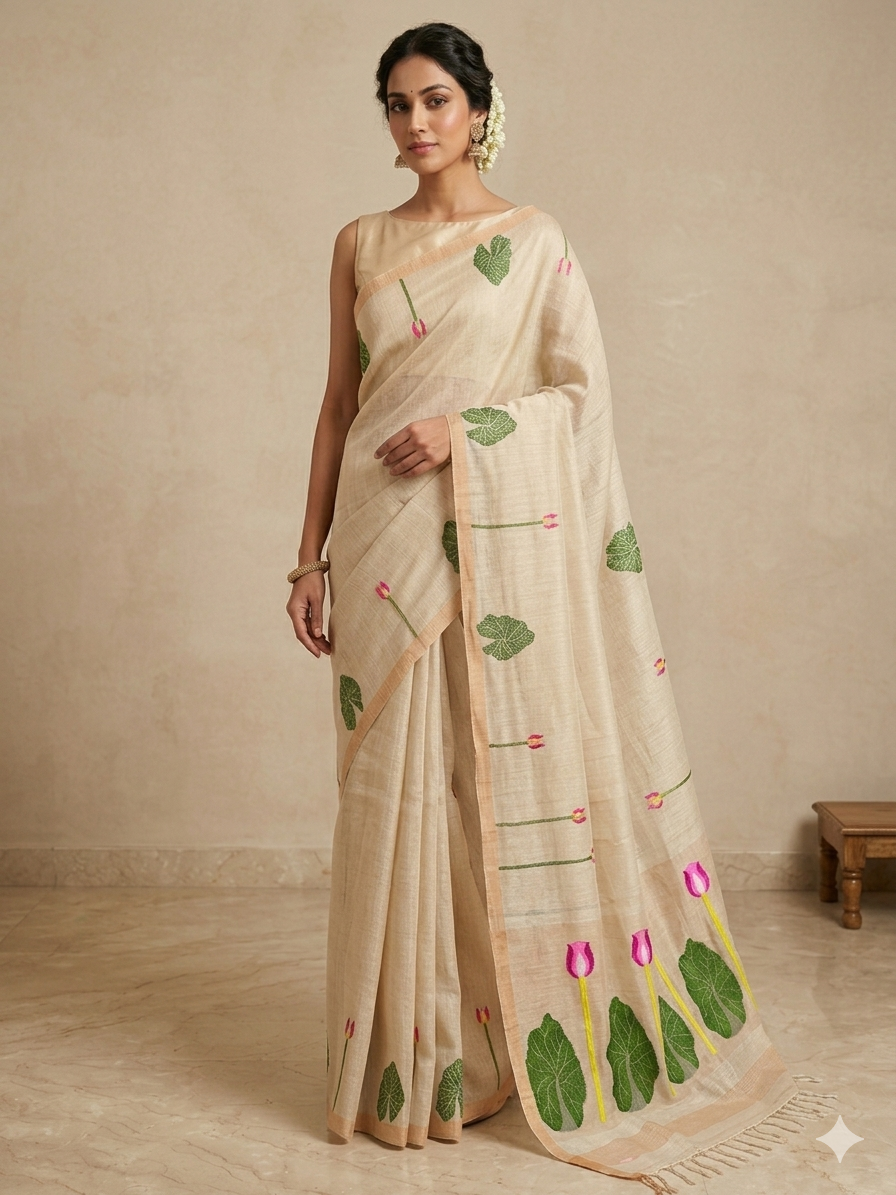 Lenin silk jamdani with muslin pallu