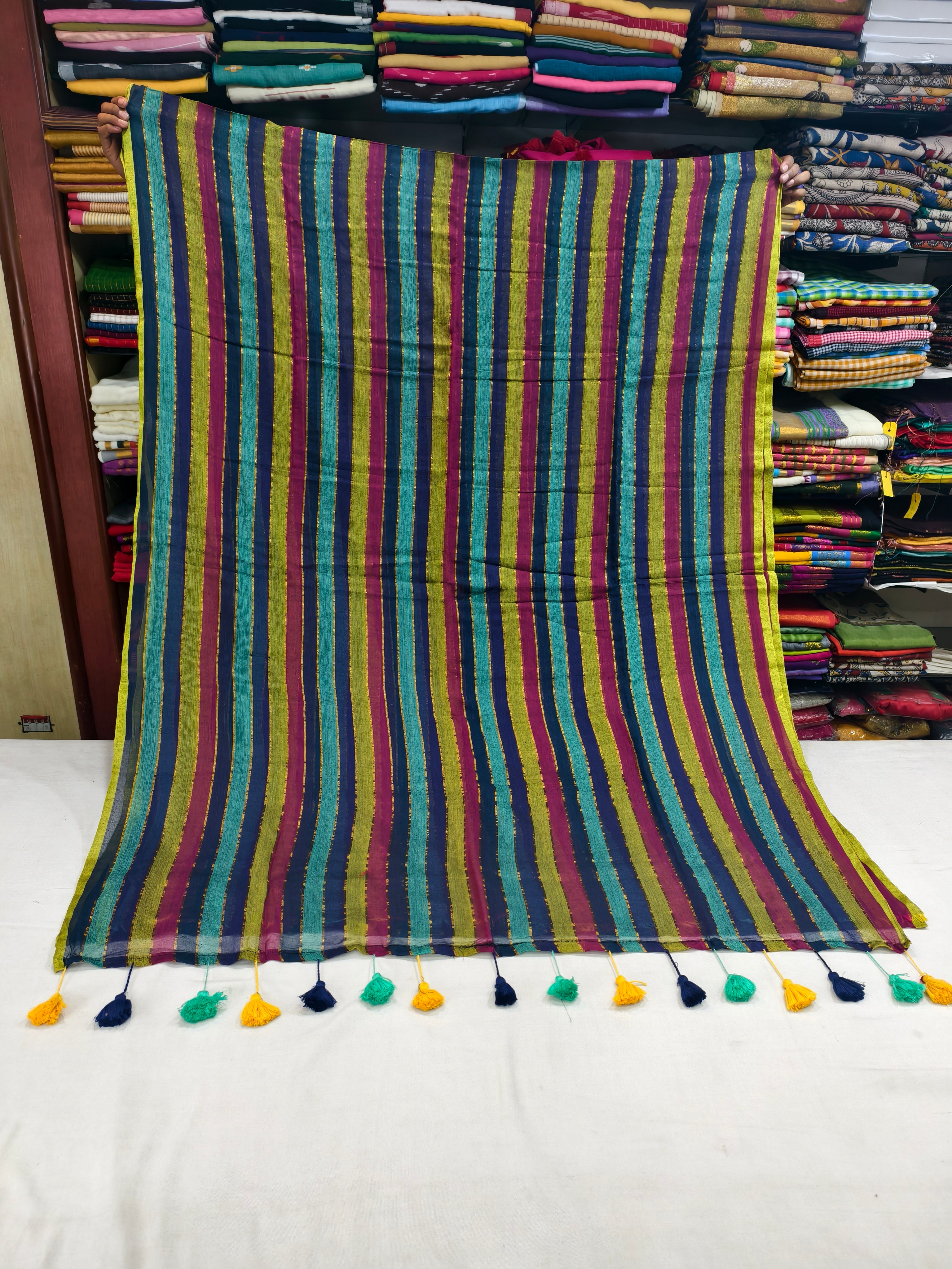 Multicolour stripes mul cotton saree