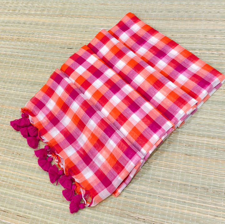 Premium mul cotton big check saree