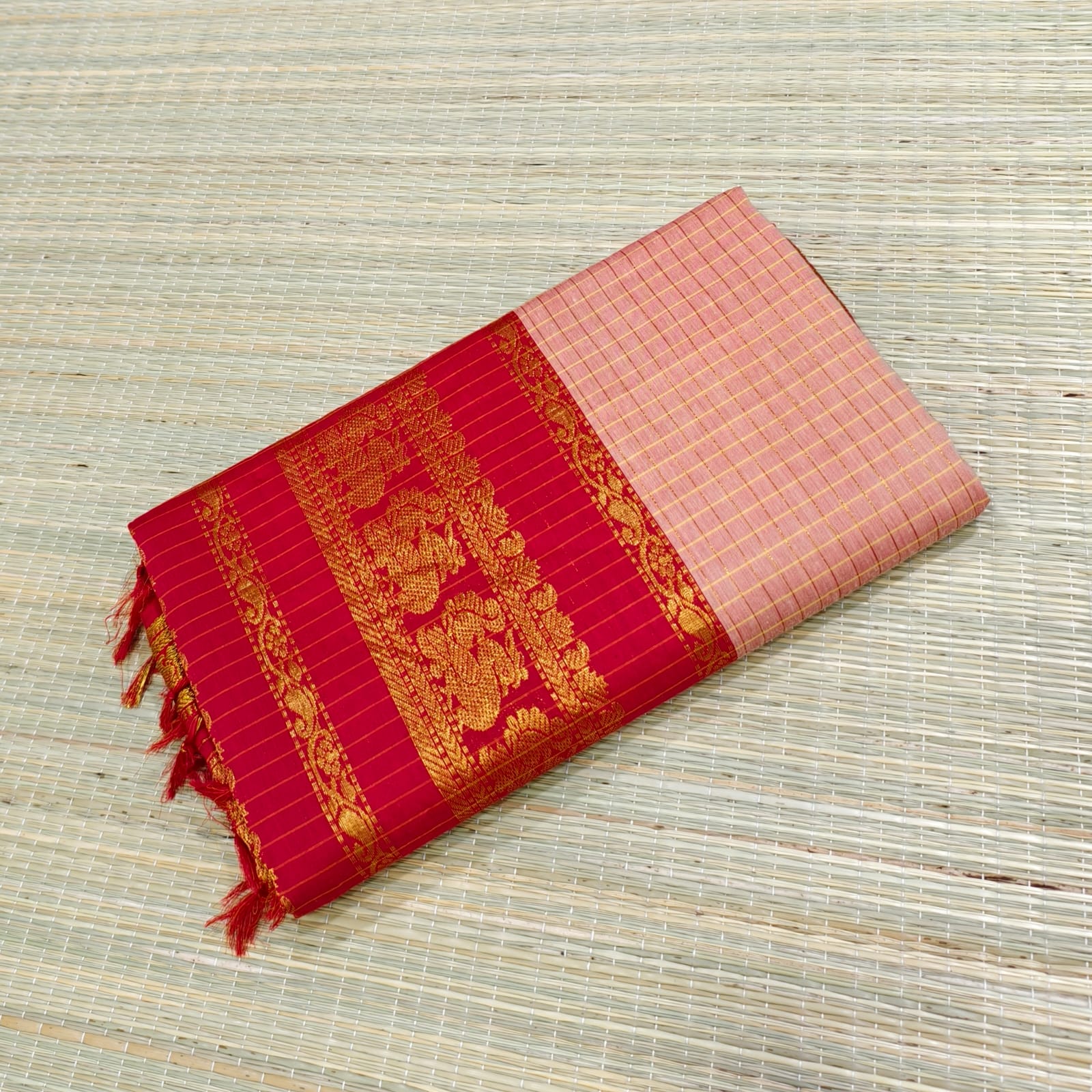 Kalyani cotton saree with zari checks