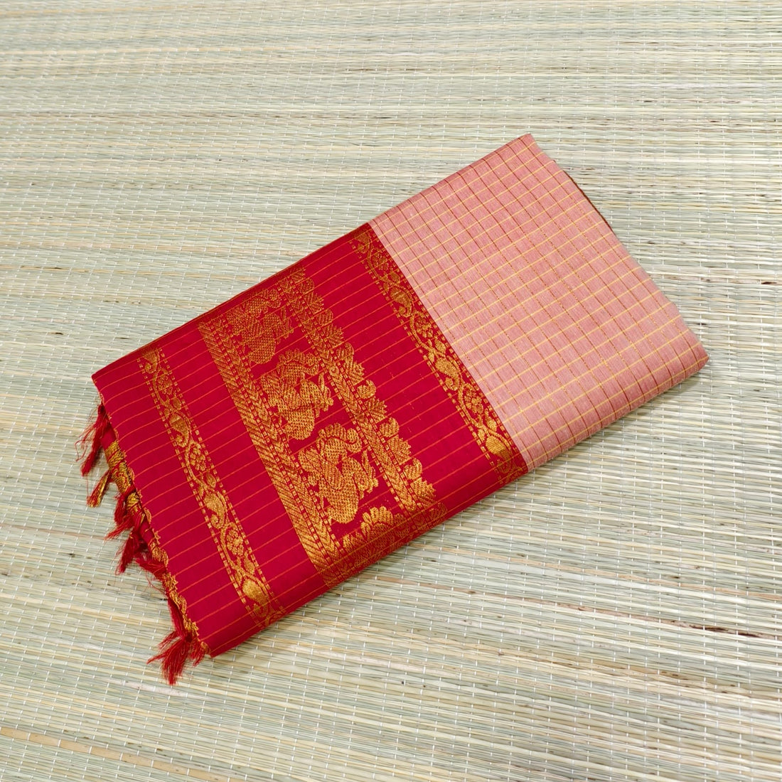 Kalyani cotton saree with zari checks