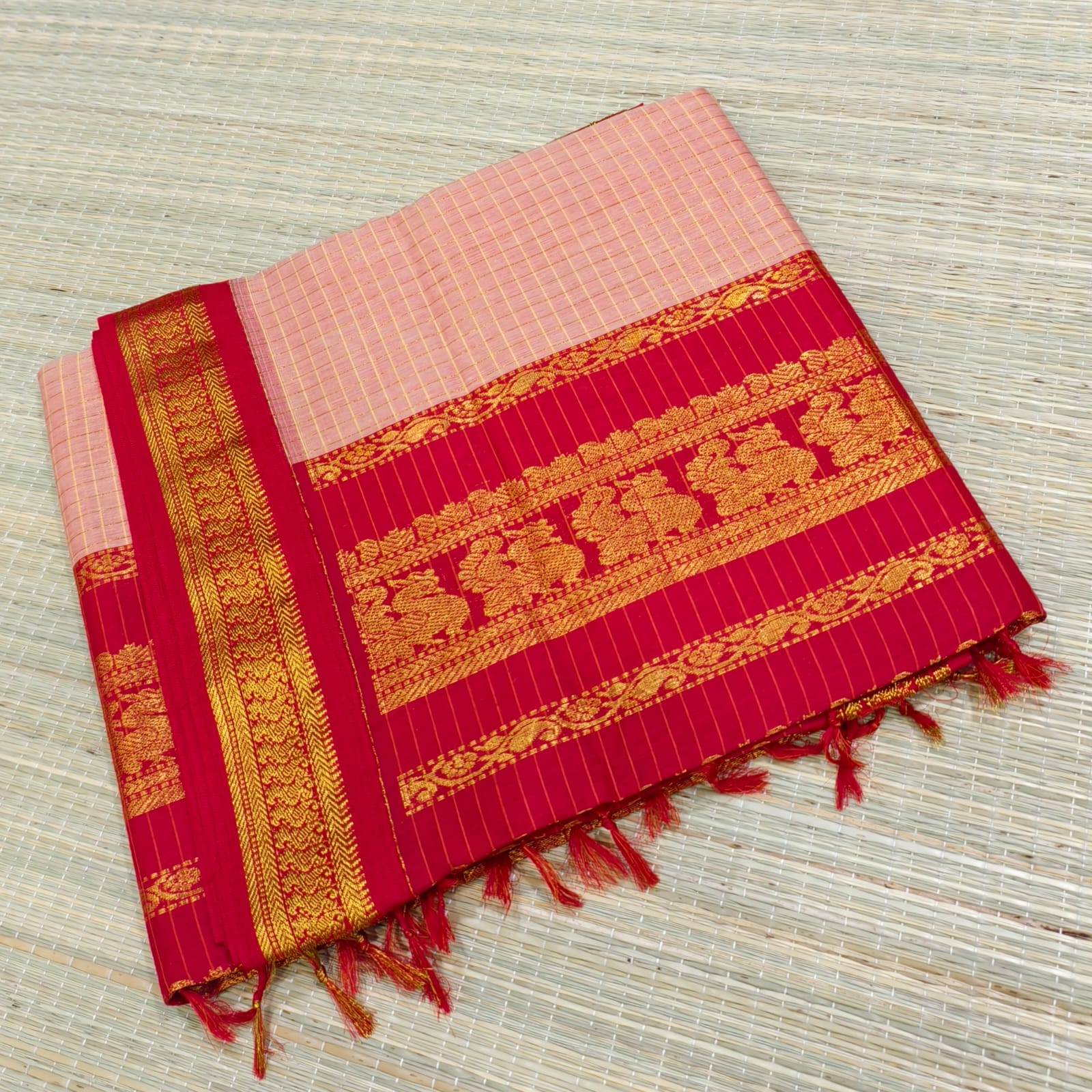 Kalyani cotton saree with zari checks