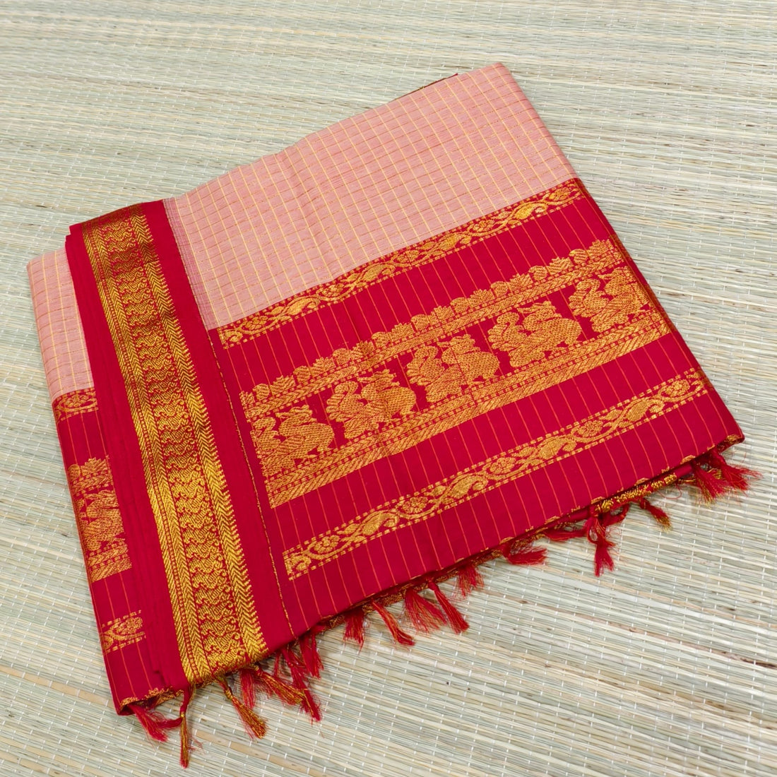 Kalyani cotton saree with zari checks