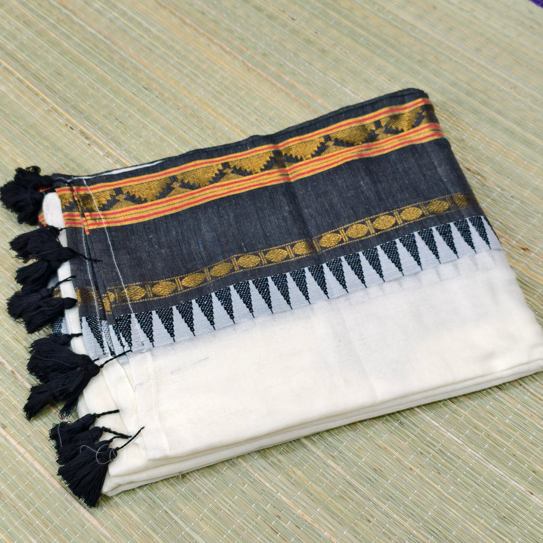 Mul cotton saree with black Kanchi border