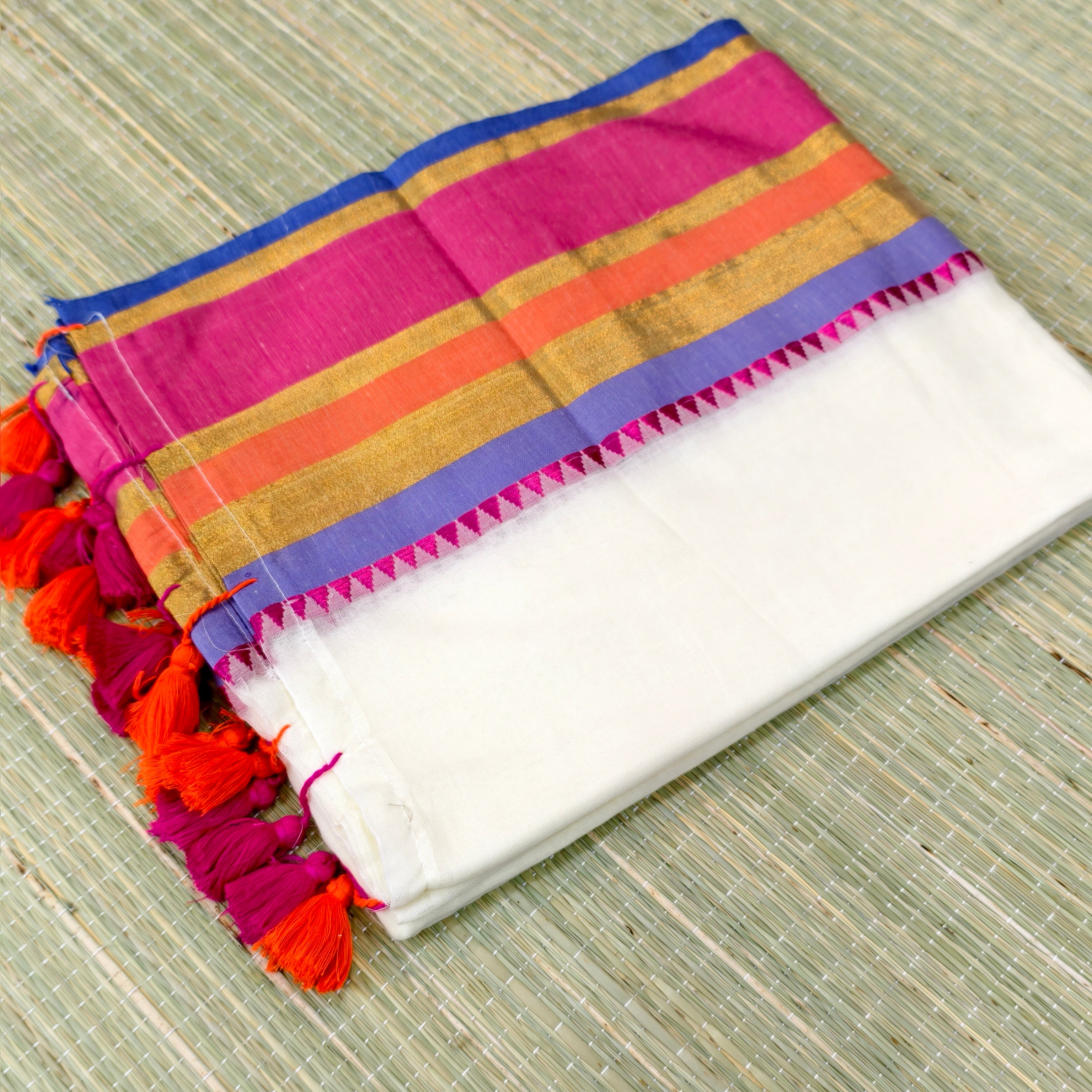Mul cotton saree with Multicolour border