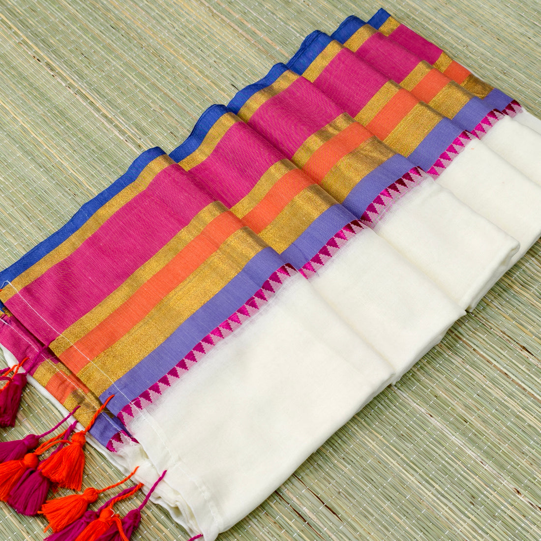 Mul cotton saree with Multicolour border