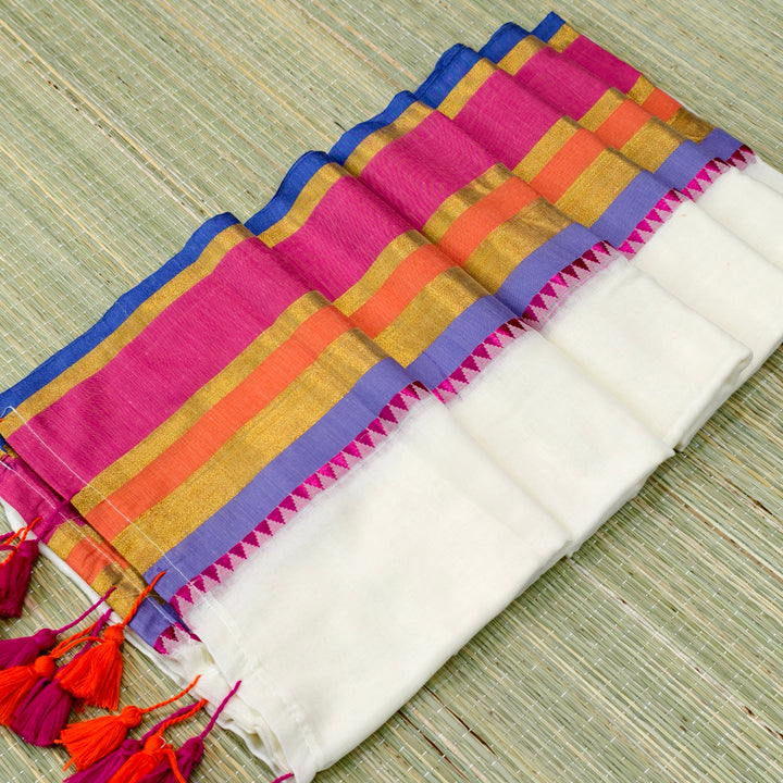 Mul cotton saree with Multicolour border