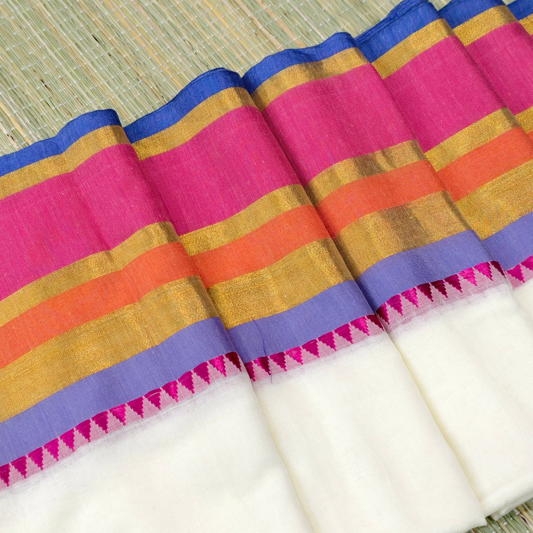 Mul cotton saree with Multicolour border
