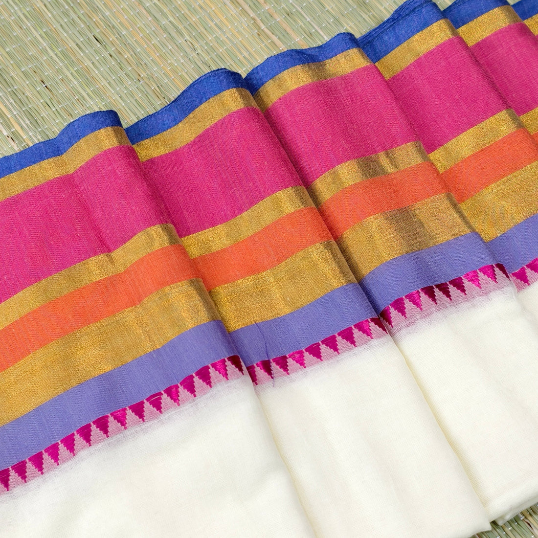 Mul cotton saree with Multicolour border
