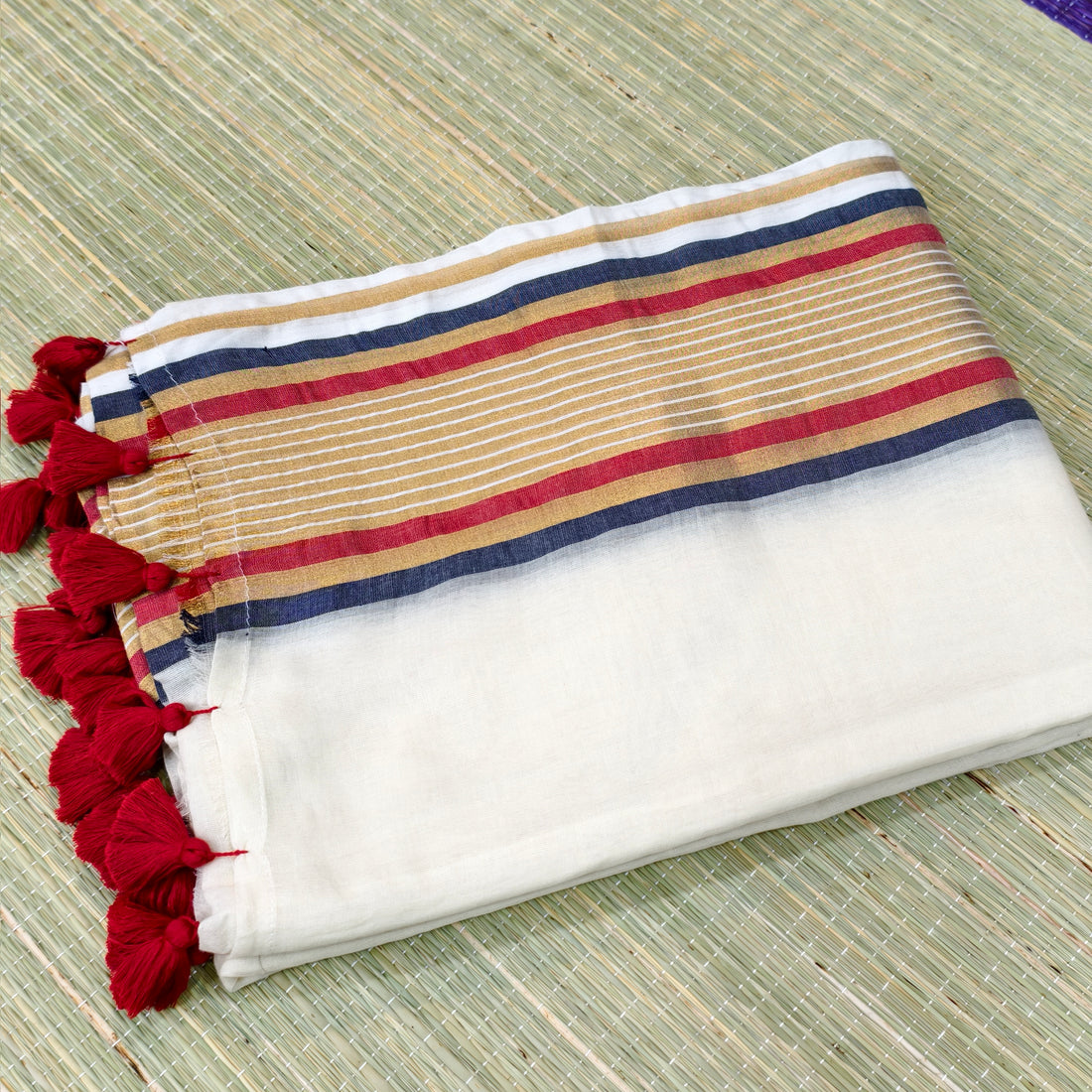 Mul cotton saree with stripe zari border
