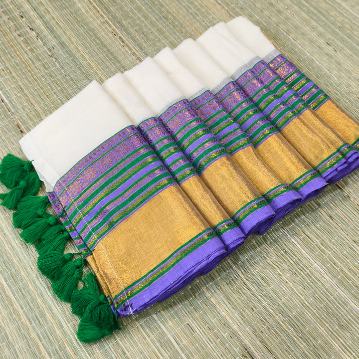 Mul cotton saree with Gap multicolour border
