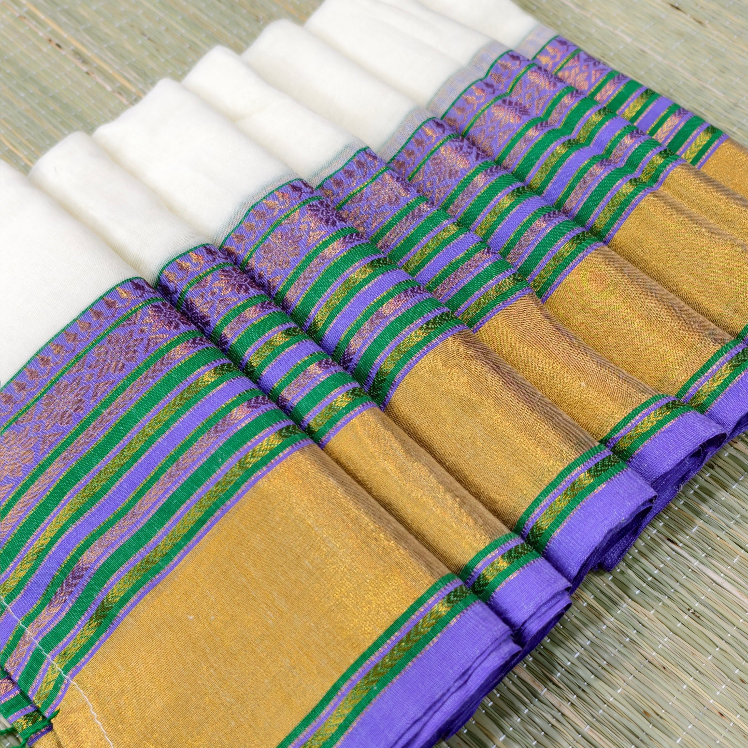 Mul cotton saree with Gap multicolour border