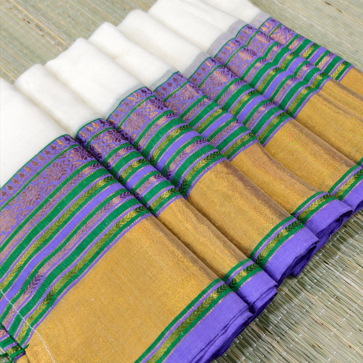Mul cotton saree with Gap multicolour border