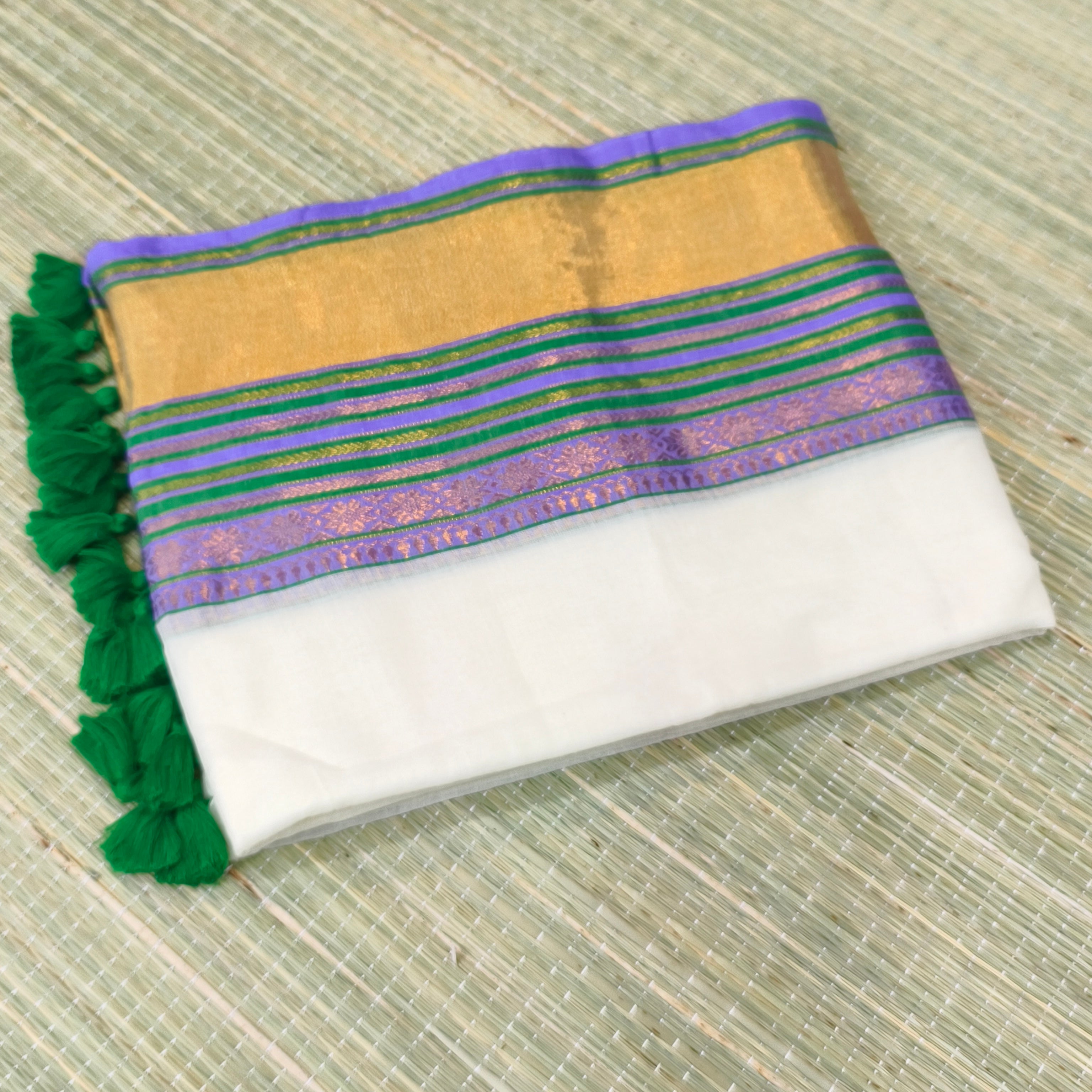 Mul cotton saree with Gap multicolour border