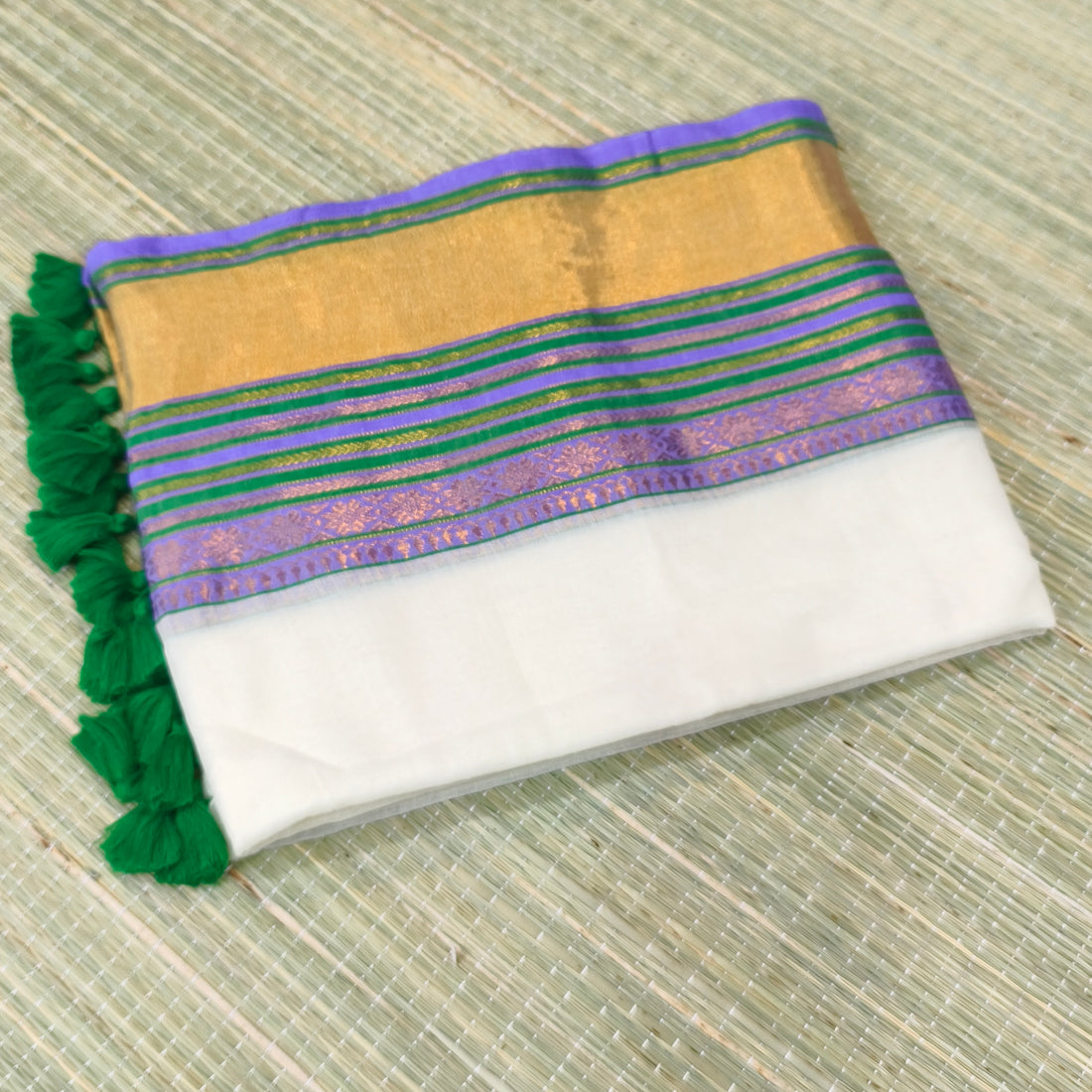 Mul cotton saree with Gap multicolour border