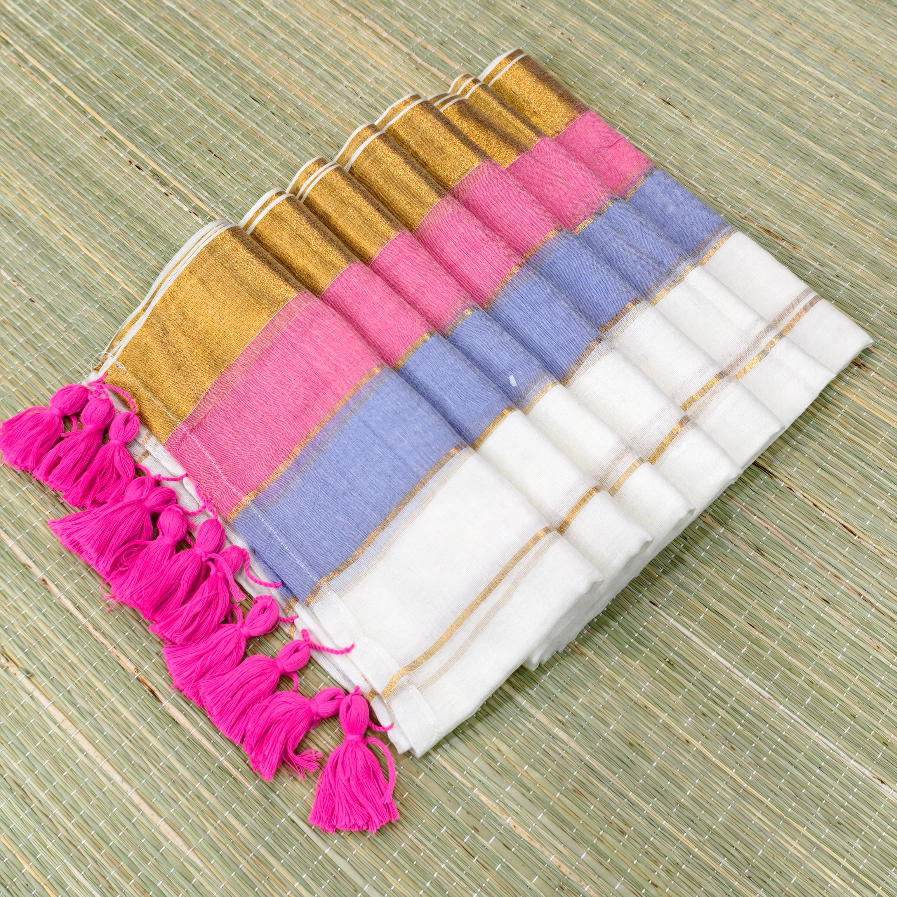 Mul cotton saree with Multicolour border