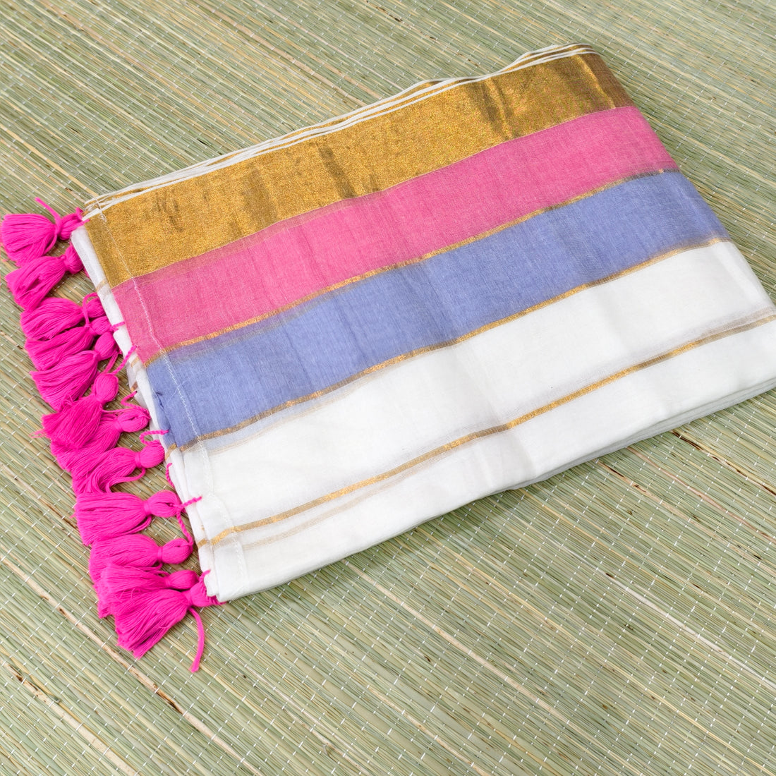 Mul cotton saree with Multicolour border