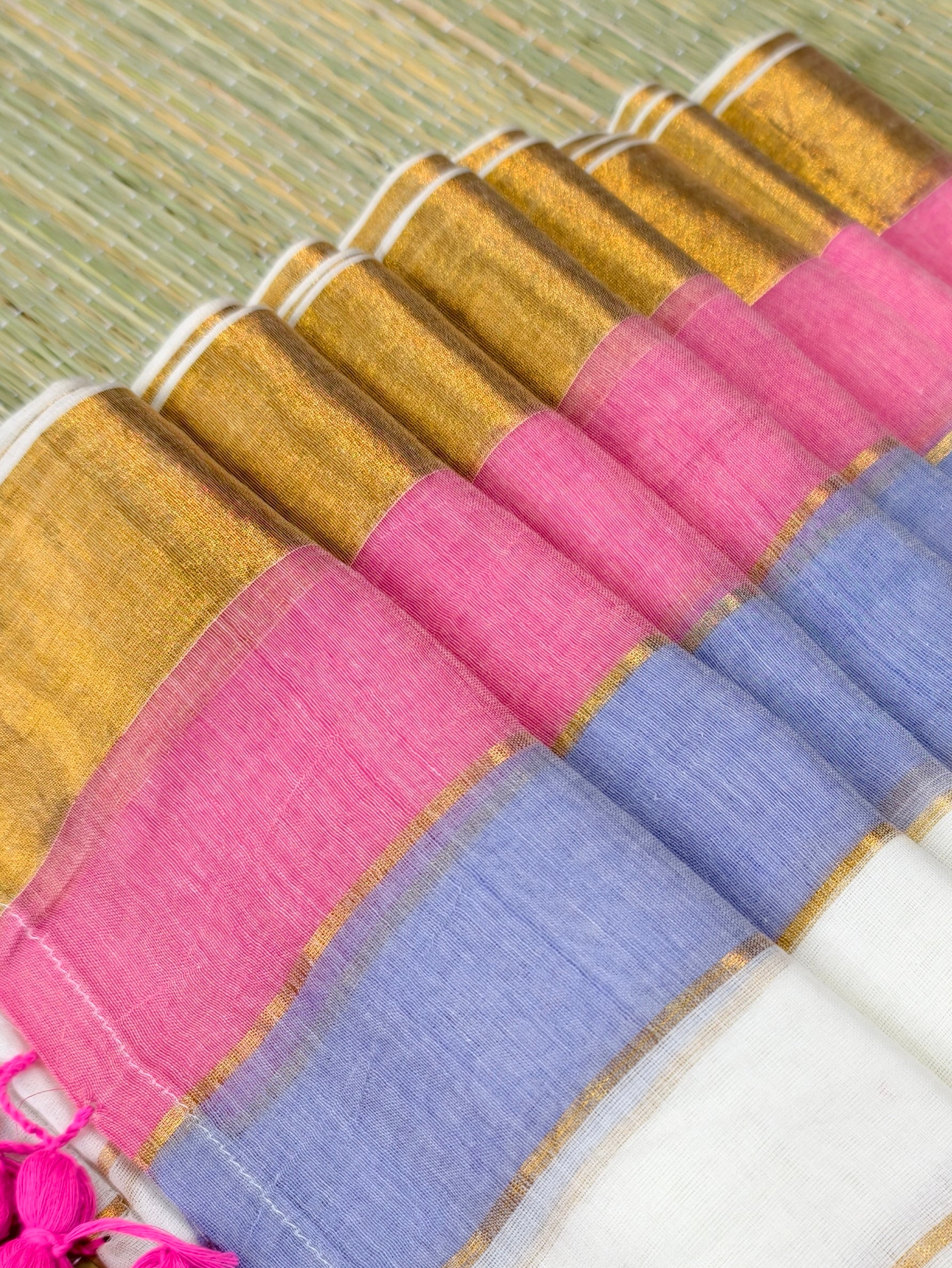 Mul cotton saree with Multicolour border