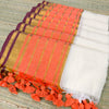 Mul cotton saree with orange and zari stripe border