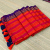 Mul cotton saree with dual colour striped kanchi border