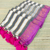 Mul cotton saree with dual colour striped kanchi border