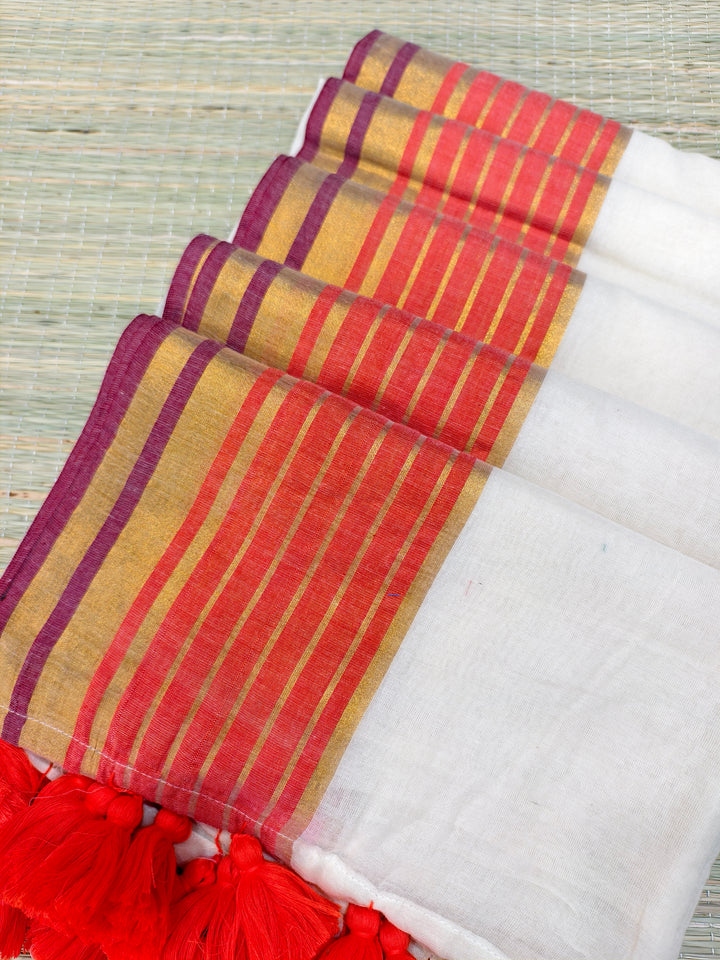 Premium mul cotton saree with zari border