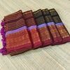 Mul cotton saree with all over zari stripes & kanchi border