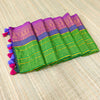 Mul cotton saree with all over zari stripes & kanchi border