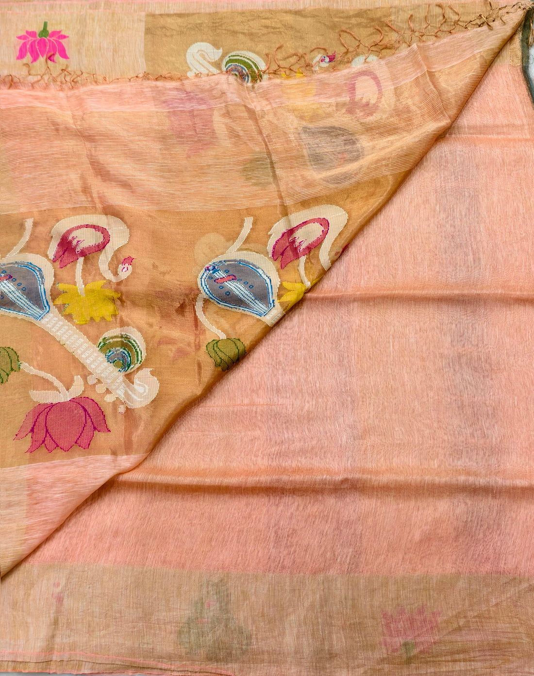 Lenin silk jamdani saree (peach)