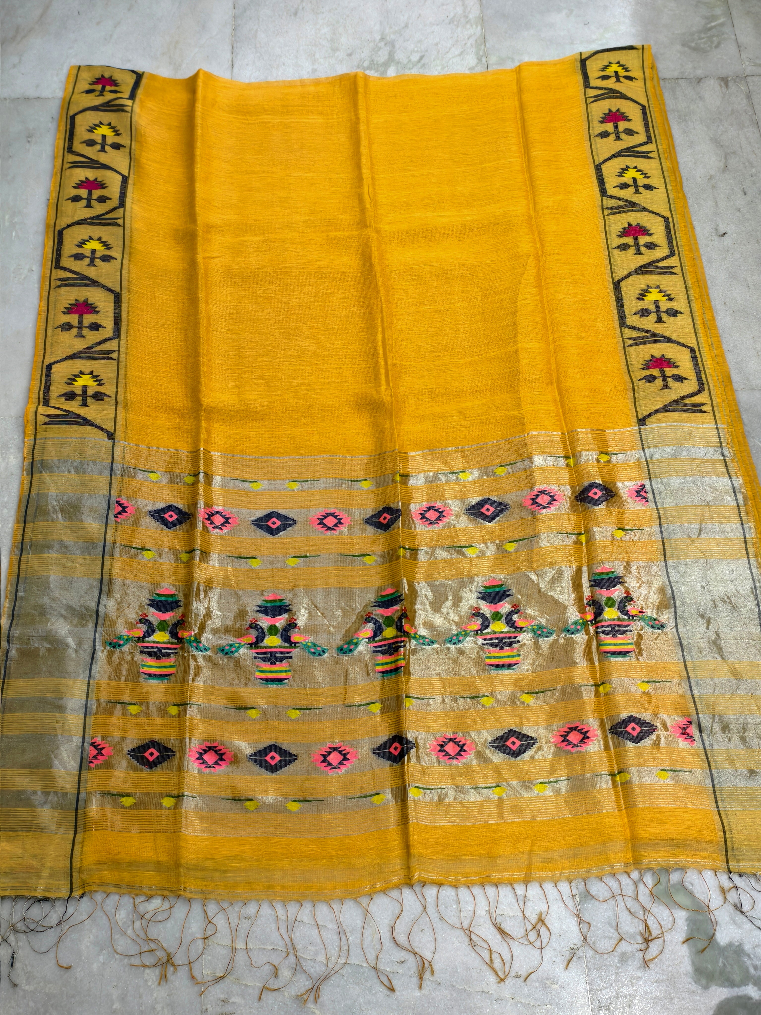 Lenin silk jamdani saree with pythani border and pallu