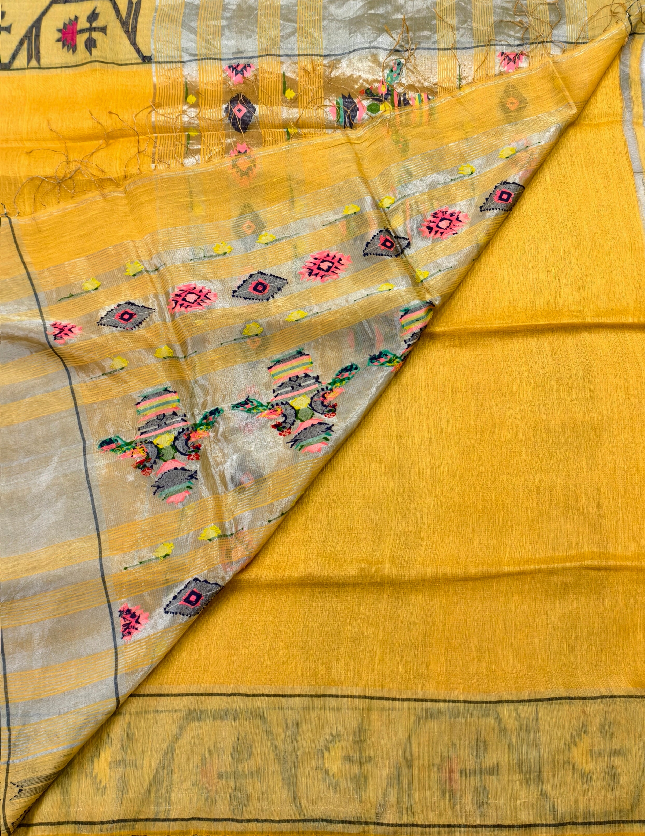 Lenin silk jamdani saree with pythani border and pallu