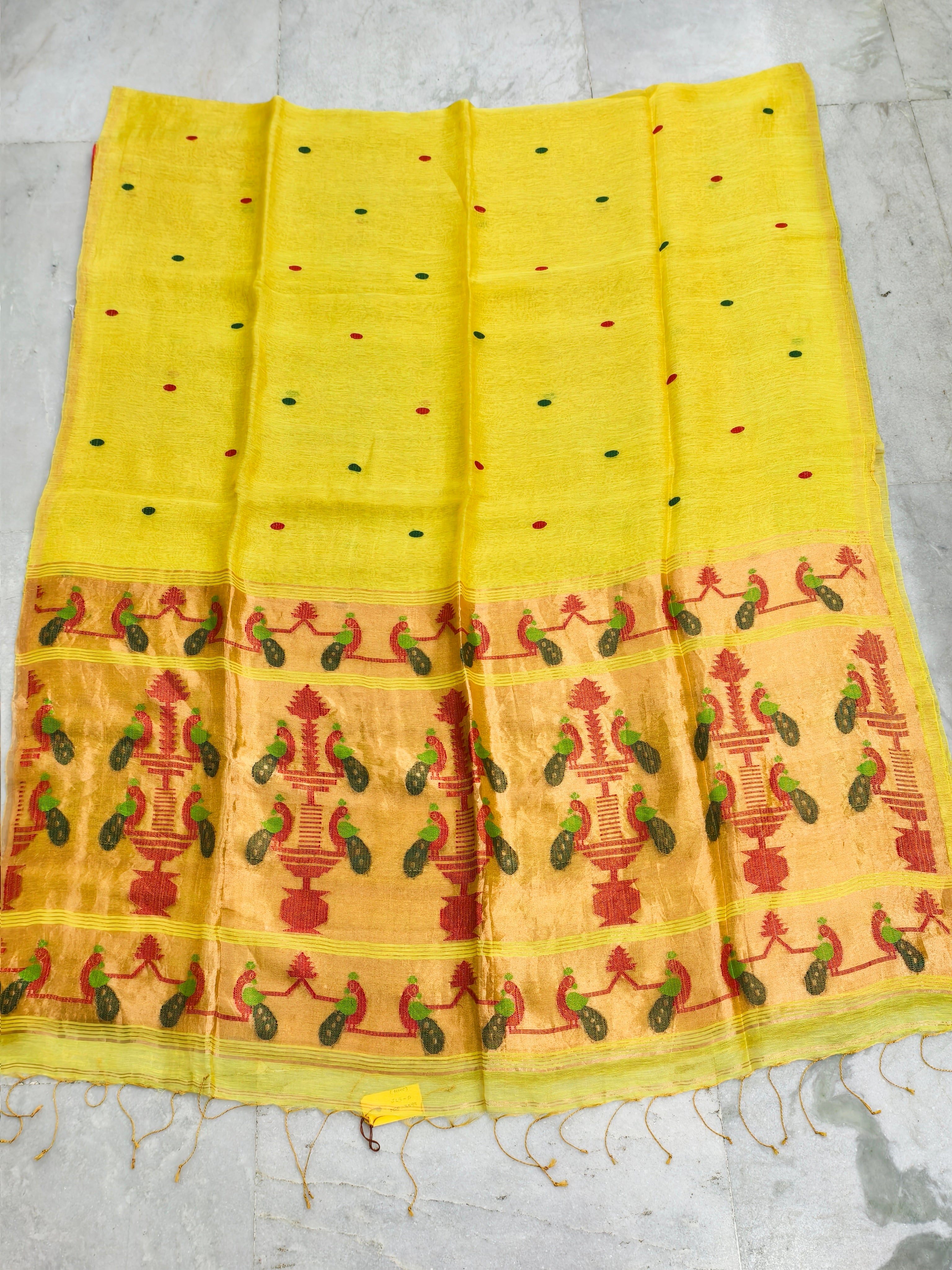 Lenin silk jamdani saree with pythani pallu