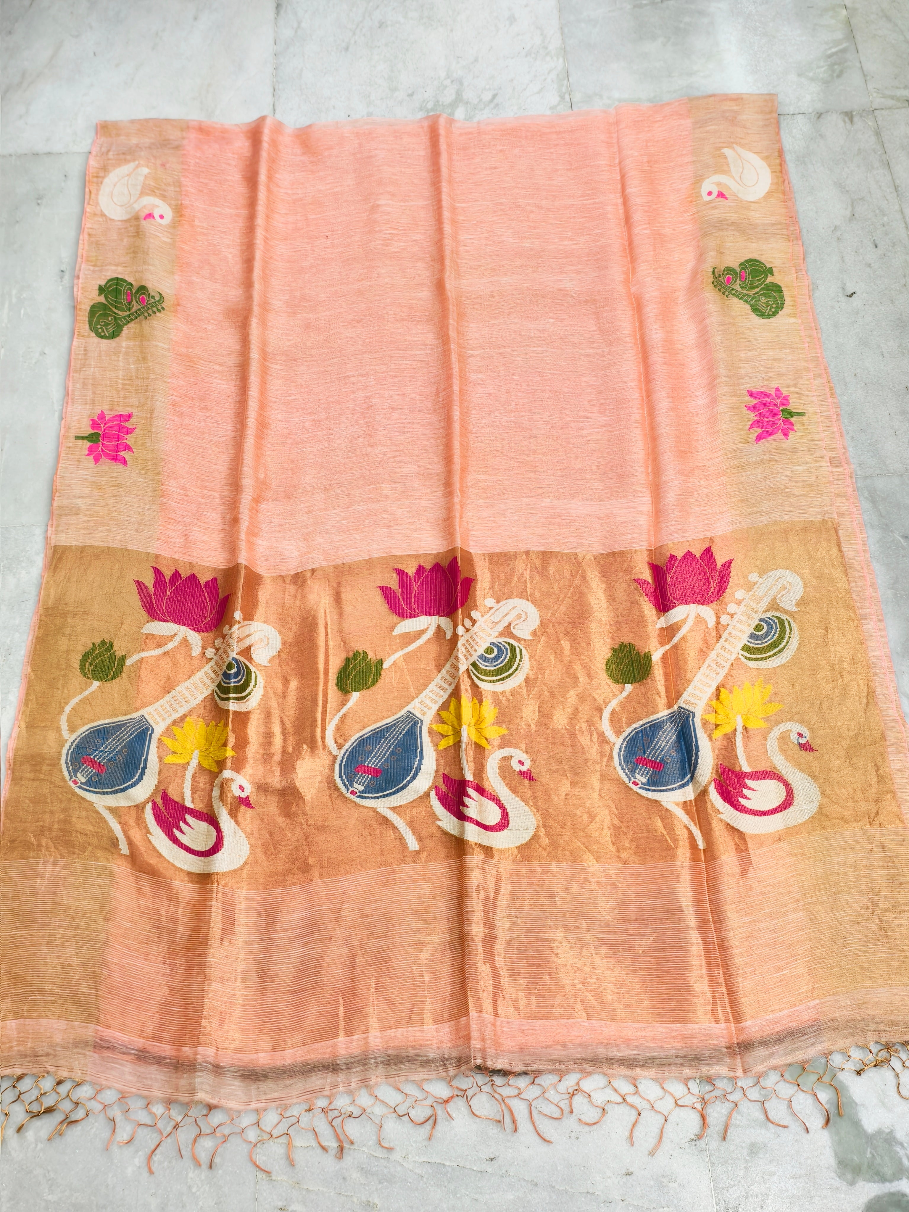 Lenin silk jamdani saree (peach)