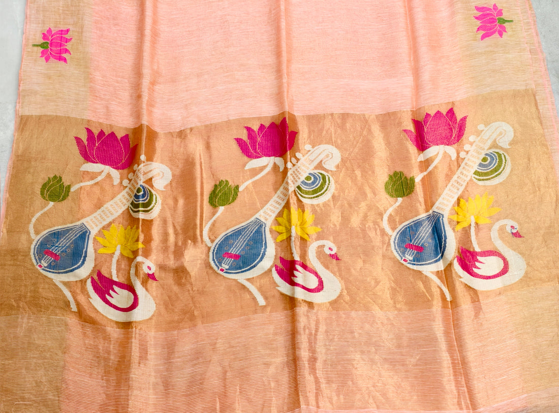 Lenin silk jamdani saree (peach)