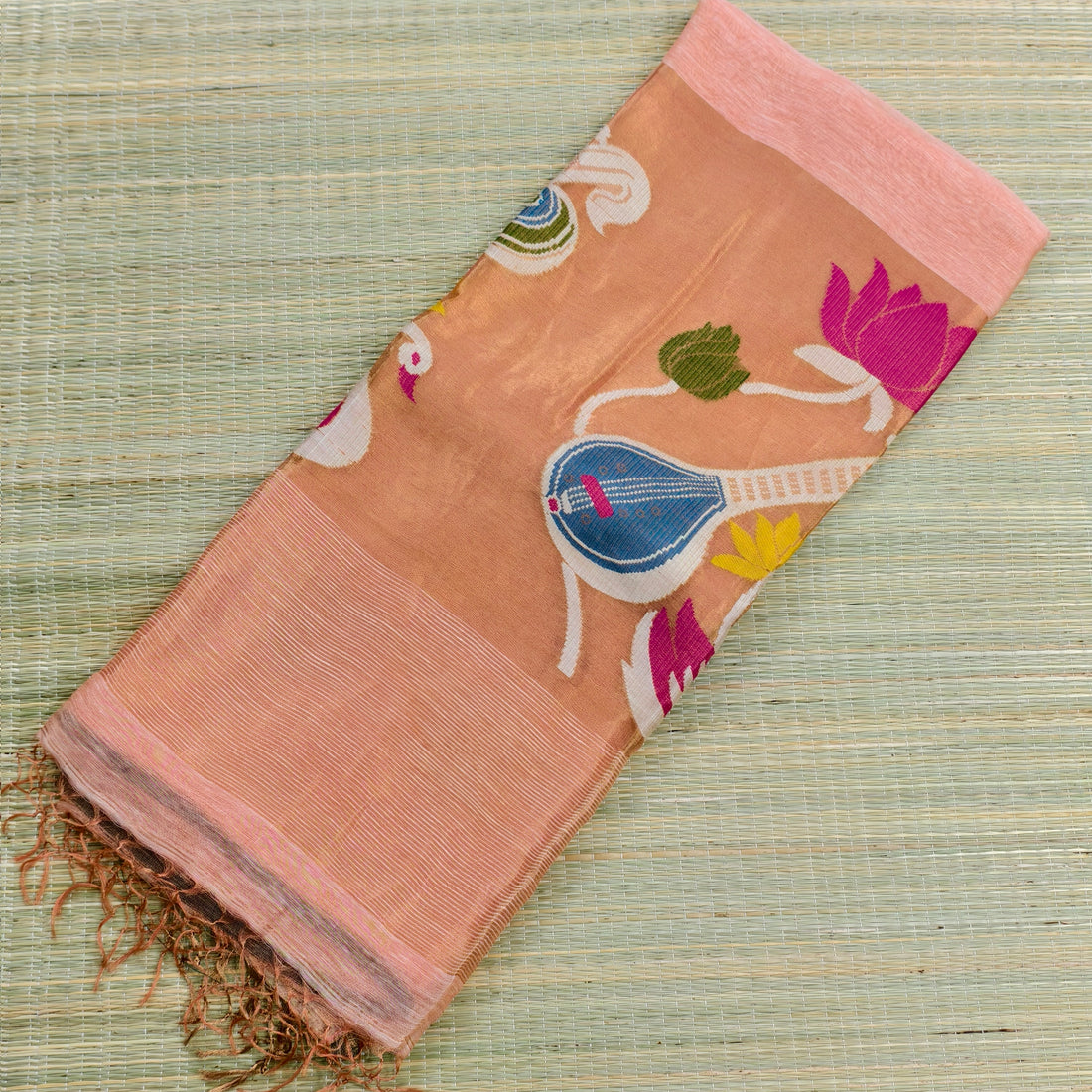 Lenin silk jamdani saree (peach)