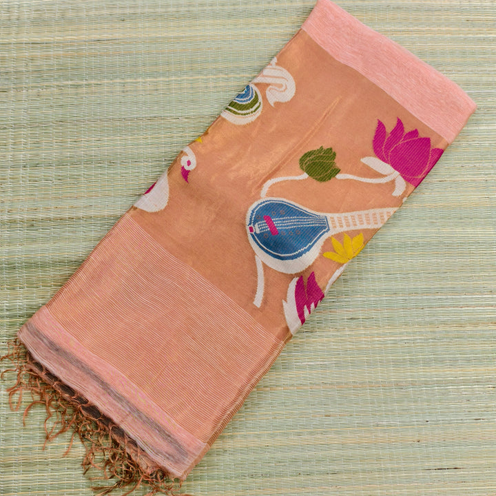 Lenin silk jamdani saree (peach)