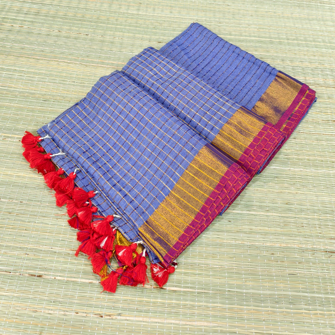 Premium mul zari checked saree
