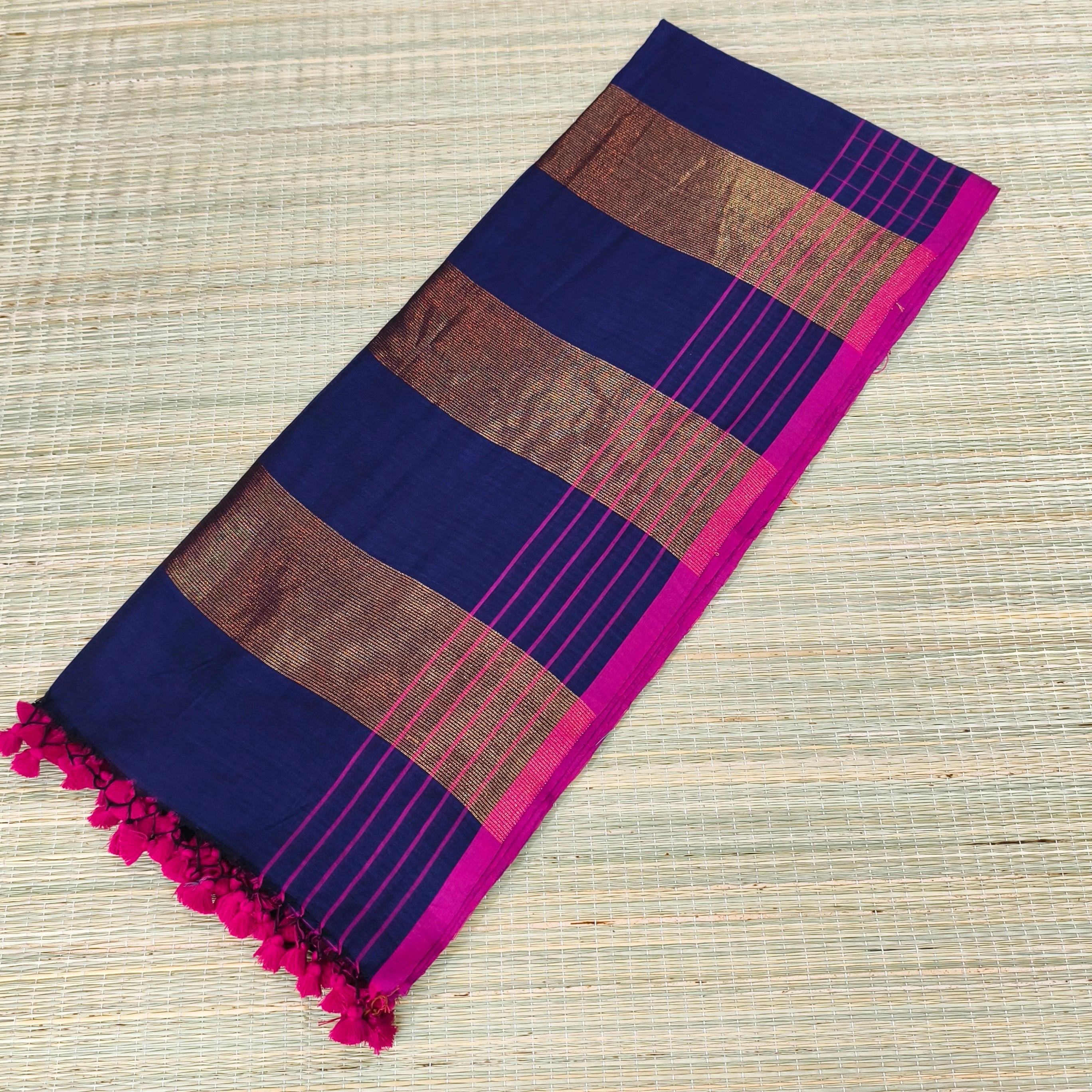 premium mul with zari striped pallu