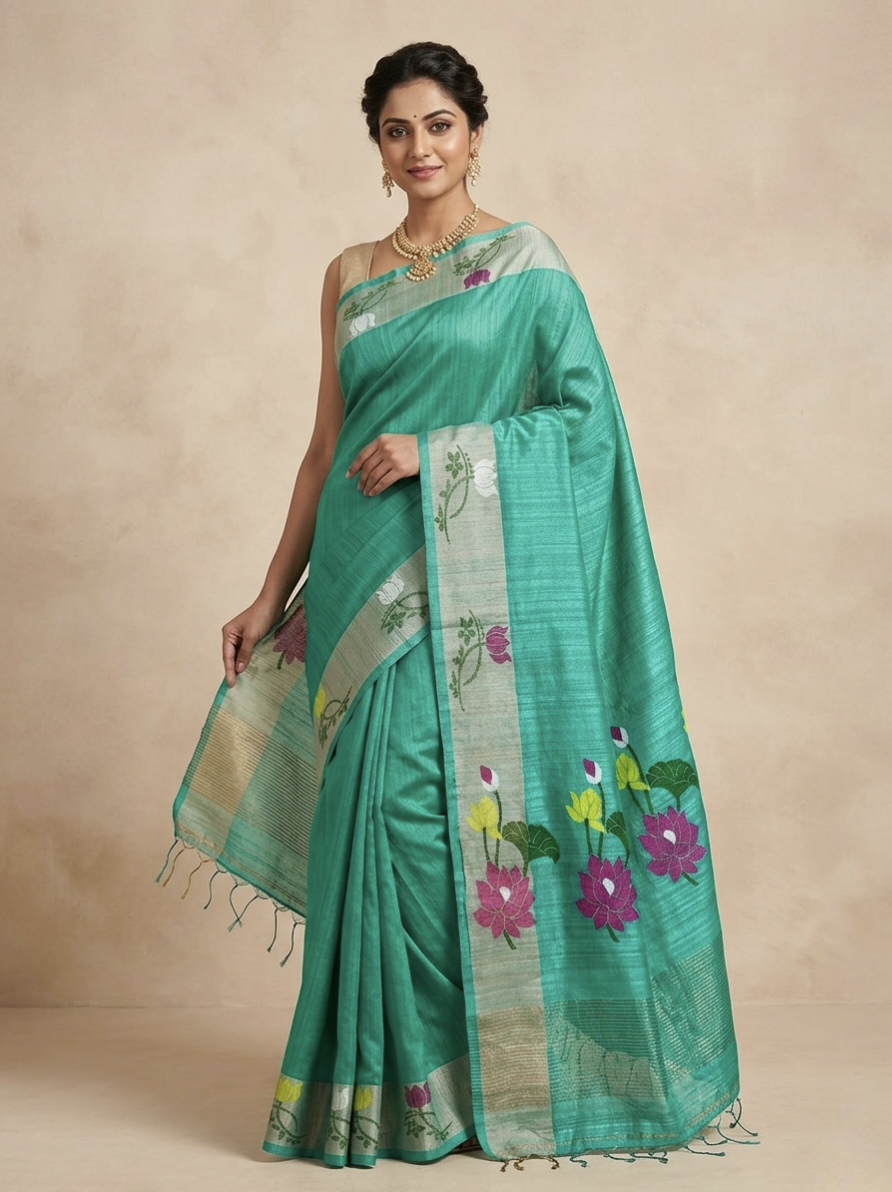 Pure Matka silk saree with jamdani weaving