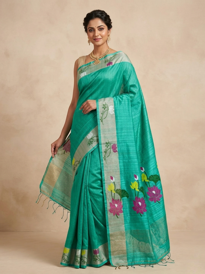 Pure Matka silk saree with jamdani weaving