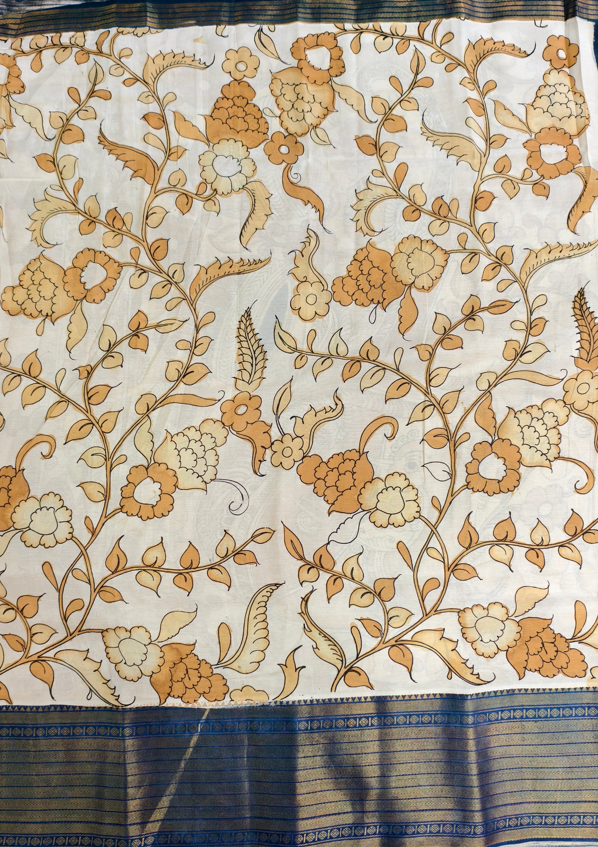 Pen kalamkari Floral themed Mangalagiri silk saree