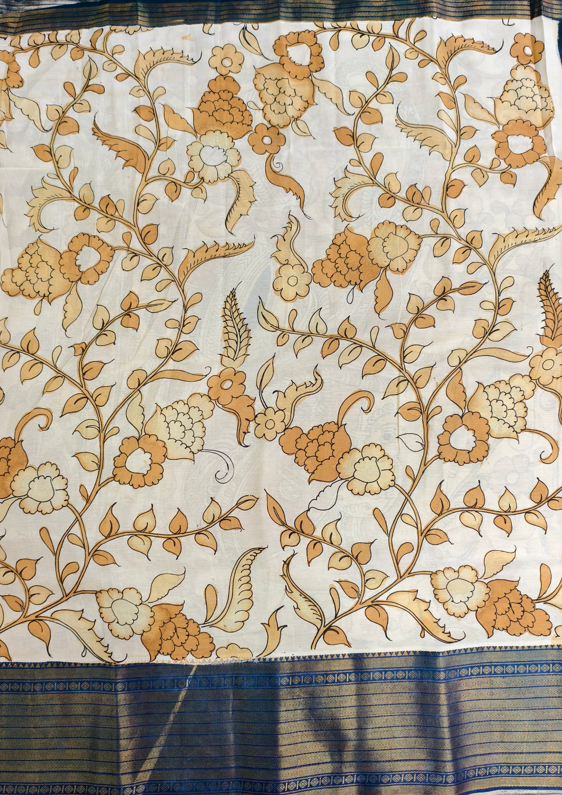Pen kalamkari Floral themed Mangalagiri silk saree
