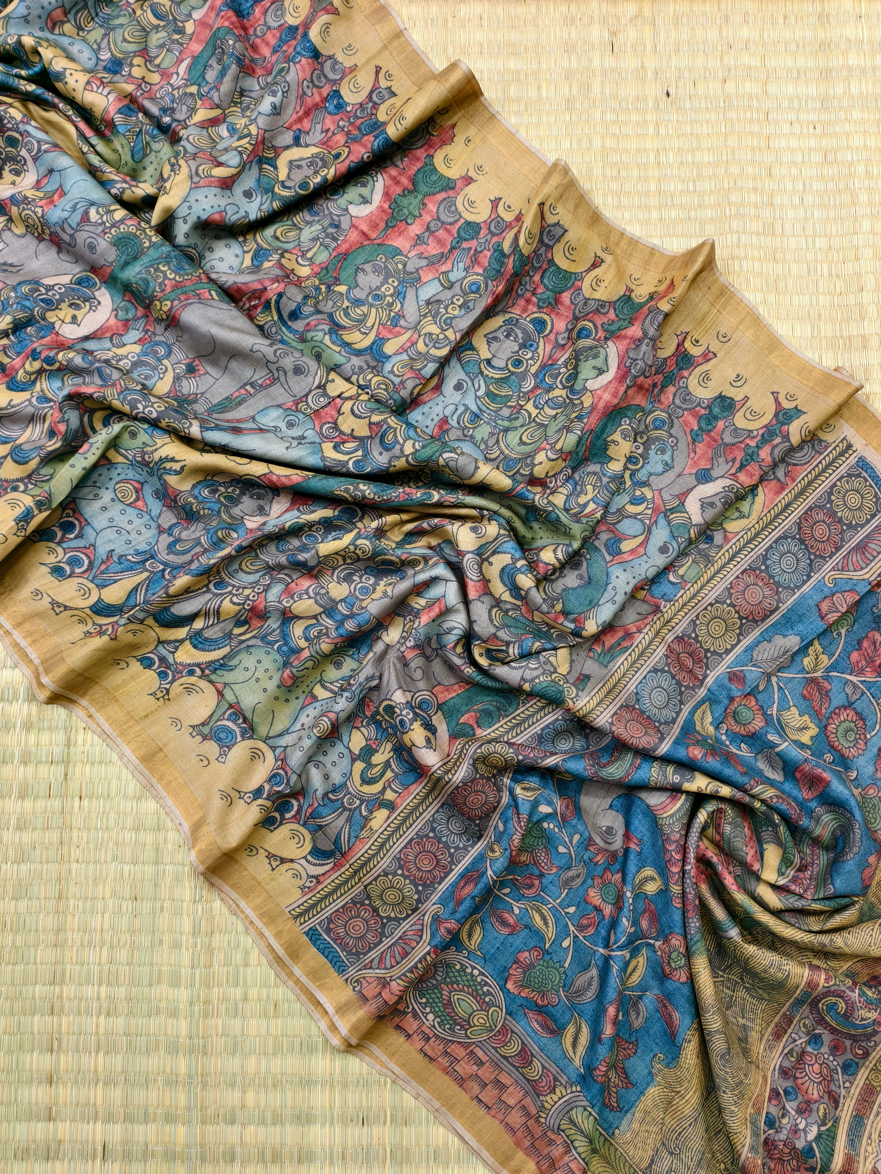 Pen kalamkari pure tussar silk saree