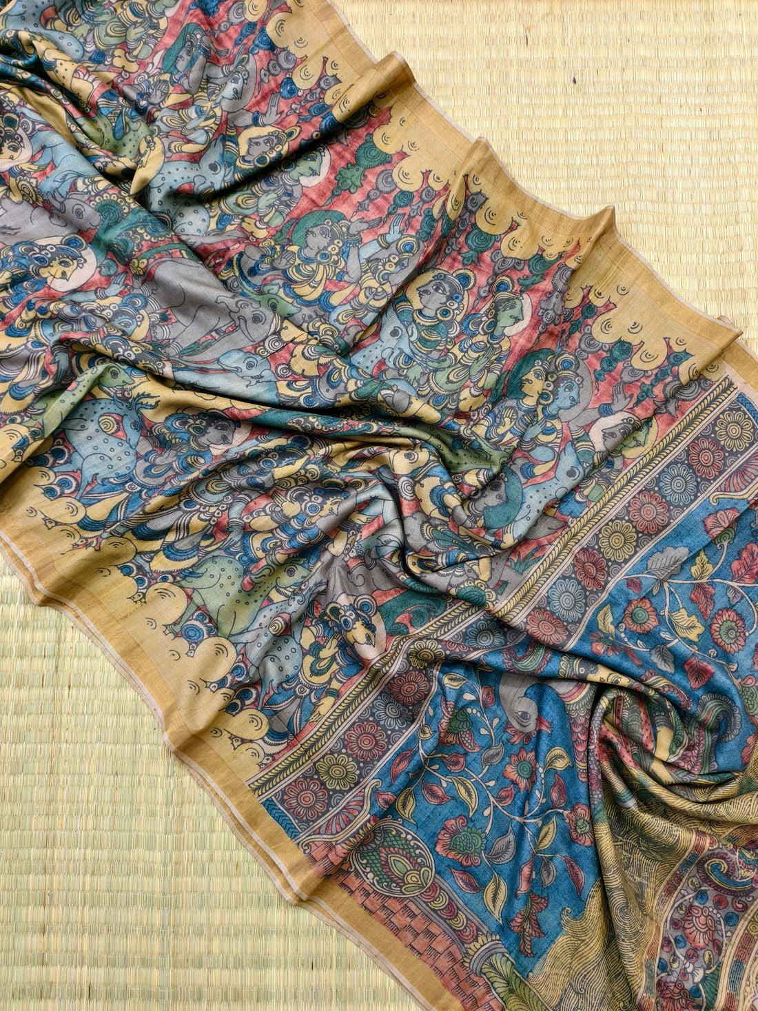 Pen kalamkari pure tussar silk saree