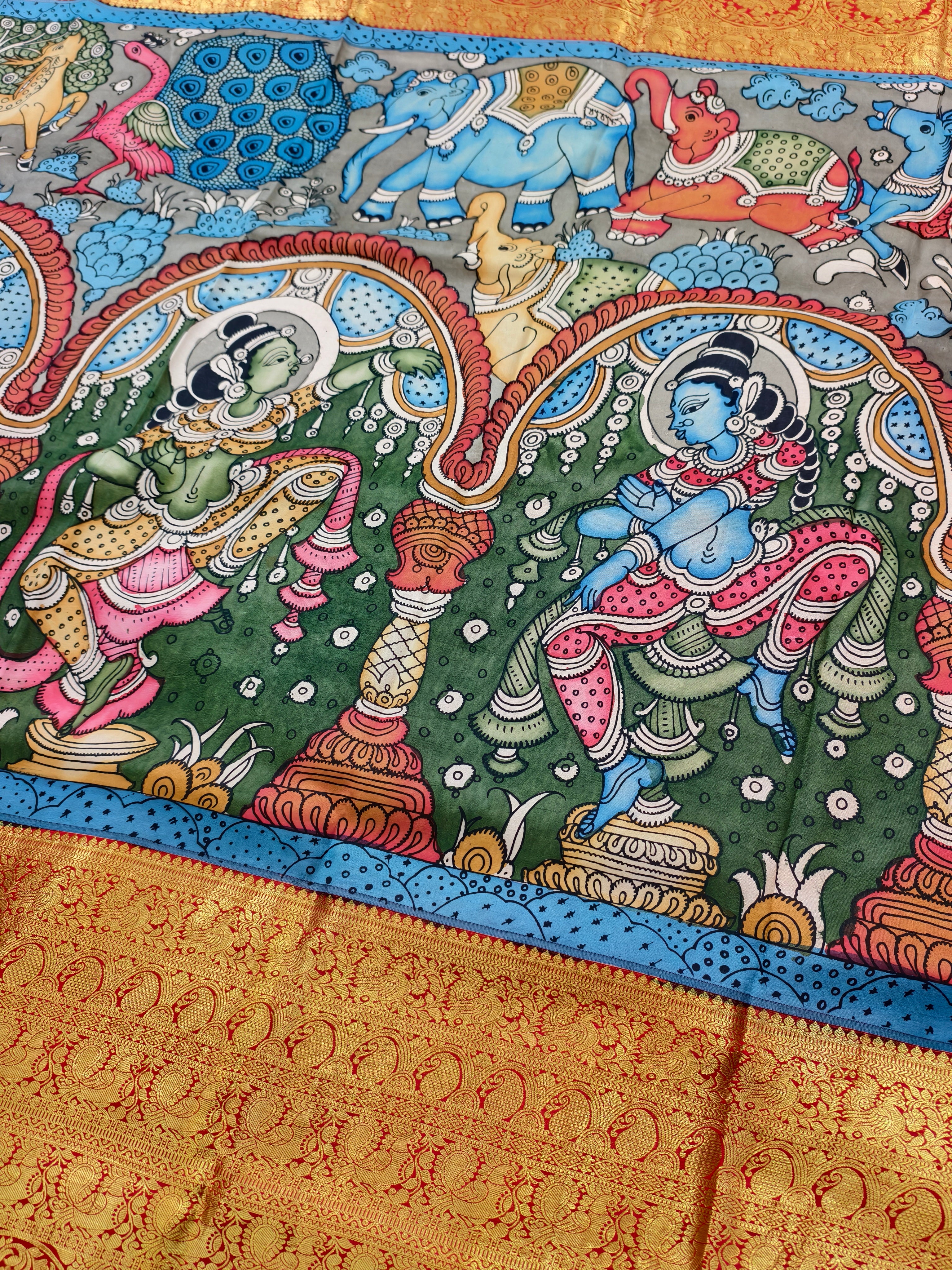 Pen kalamkari pure kanchi pattu silk saree