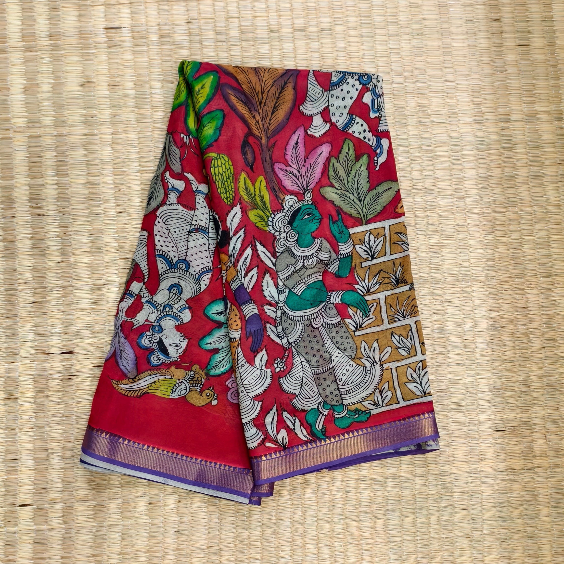 Pen kalamkari Mangalagiri silk saree